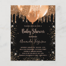 Budget babydusch svart inbjudan till guld glitter
