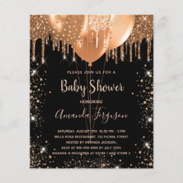 Budget babydusch svart inbjudan till guld glitter
