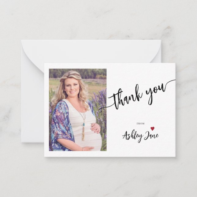 Budget babyshow modern manusfoto tack anteckningskort (Framsida)