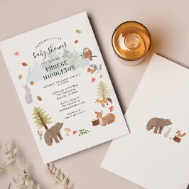 Budget Babyshowerinbjudan för skogsdjur i trähusst