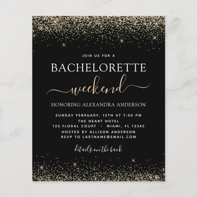 Budget Bachelorette Helg Guld Modern Glitter (Framsida)