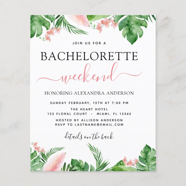 Budget Bachelorette Helg Itinerary Tropical Flygblad (Framsidan)