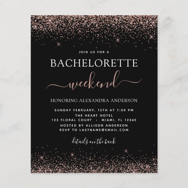 Budget Bachelorette Helg Rosa ros Guld Glitter (Framsida)