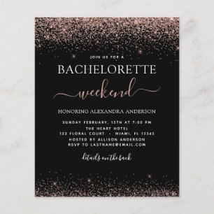 Budget Bachelorette Helg Rosa ros Guld Glitter Flygblad