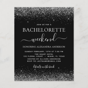 Budget Bachelorette Helg Silver Glitter Party Flygblad