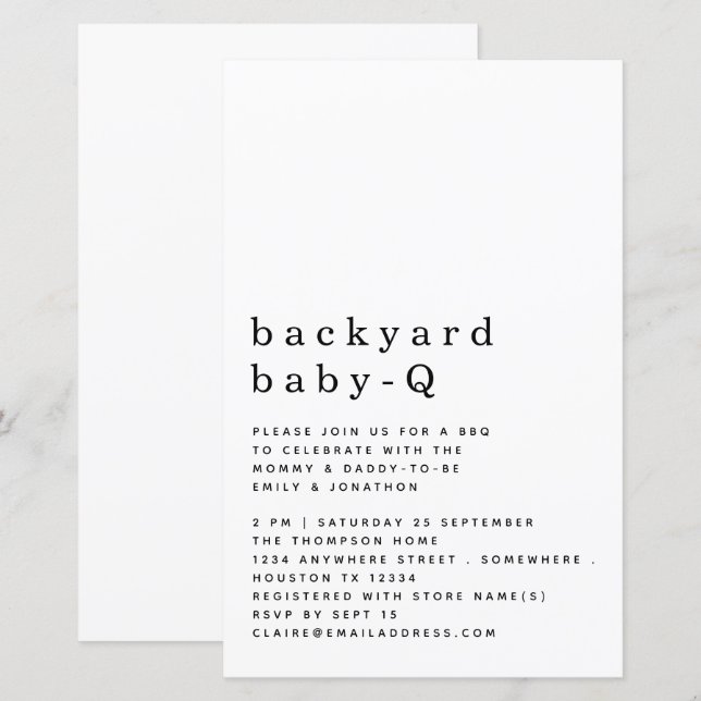 Budget Backyard Baby Q BBQ Shower Simple Inbjudan (Fram/baksida)
