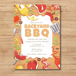 Budget Backyard Watercolor Simple Party Inbjudningar