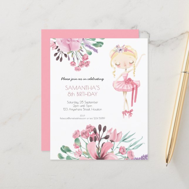 Budget Ballerina Blommigts Girl 8:e Födelsedagsfes (Fram/Back In Situ)