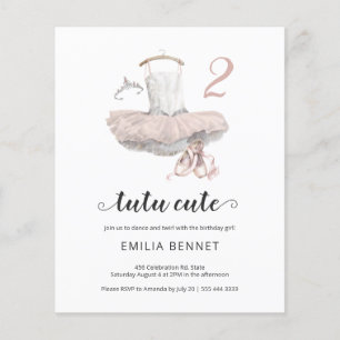 Budget Ballerina Tutu Cute 2:a födelsedagsinbjudan Flygblad