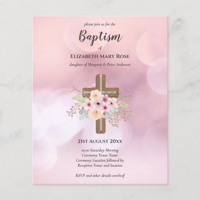 BUDGET Baptism Christening Bautizo Bautismo INBJUD Flygblad (Framsidan)