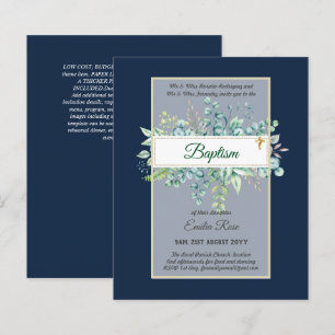 Budget BAPTISM Christening Greenery Löv Inbjudning