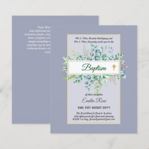 Budget BAPTISM Christening Greenery Löv Inbjudning