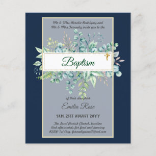 Budget BAPTISM Christening Greenery Löv Inbjudning Flygblad