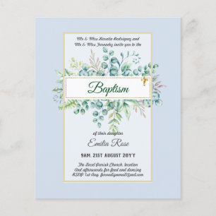 Budget BAPTISM Christening Greenery Löv Inbjudning Flygblad