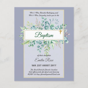 Budget BAPTISM Christening Greenery Löv Inbjudning Flygblad