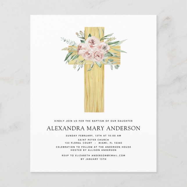 Budget Baptism Dusty Rosa ros Greenery Flygblad (Framsidan)