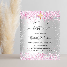 Budget baptism Flickinbjudan till silver rosa glit