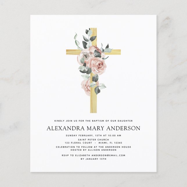 Budget Baptism Greenery Dusty Rosa ros Flygblad (Framsidan)