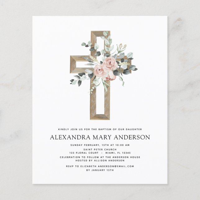 Budget Baptism Greenery Dusty Rosa ros Flygblad (Framsidan)