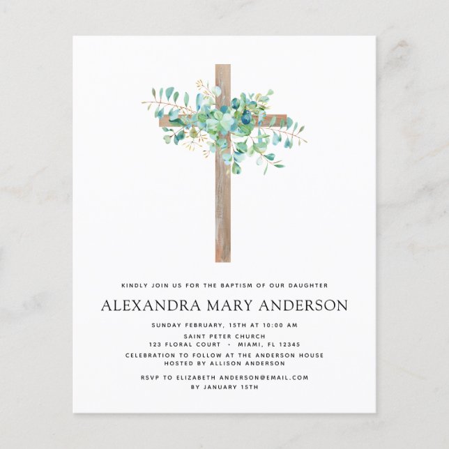 Budget Baptism Greenery Sage Eucalyptus Flygblad (Framsidan)
