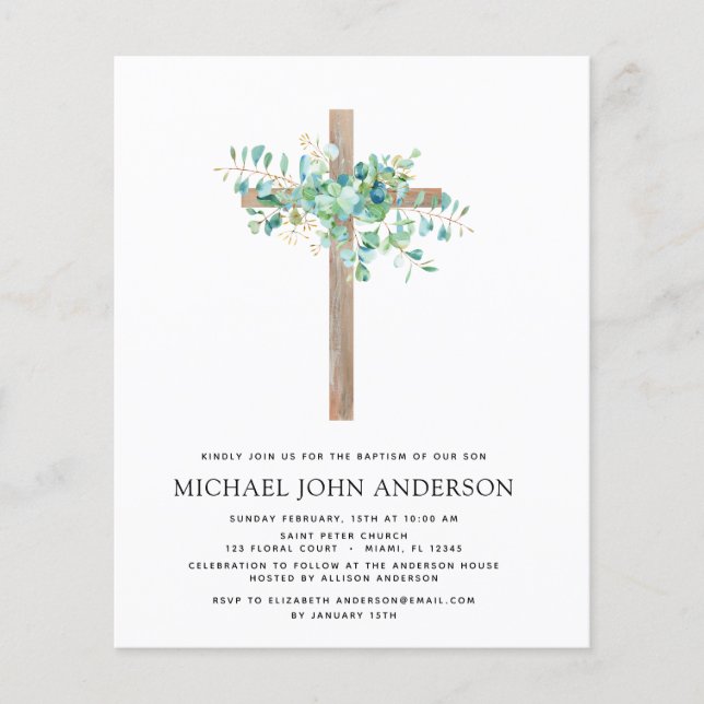 Budget Baptism Greenery Sage Eucalyptus Flygblad (Framsidan)