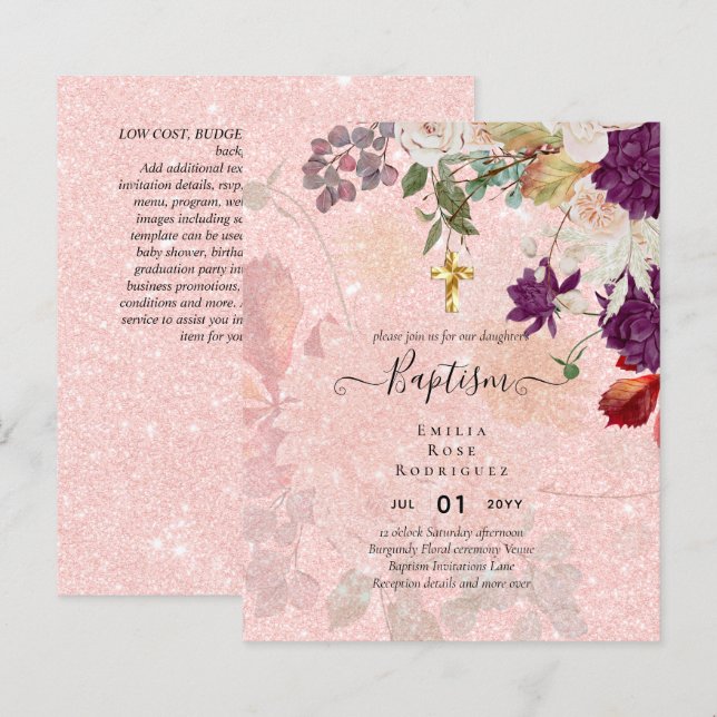 BUDGET BAPTISM - hösten - Blommigt Christening Inv (Fram/baksida)