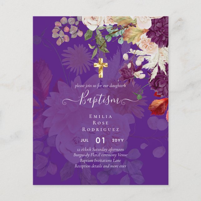 BUDGET BAPTISM - hösten - Blommigt Christening Inv Flygblad (Framsidan)