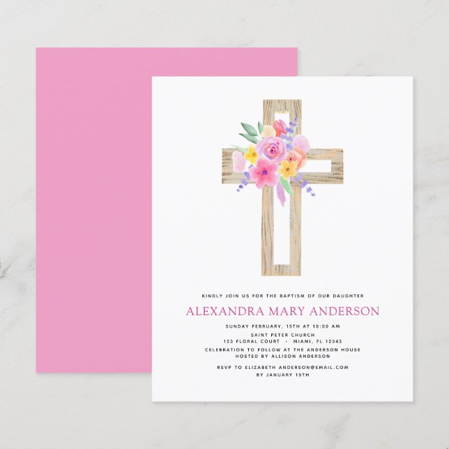 Budget Baptism Pastel Blommigt Rosa ros Kor (Fram/baksida)