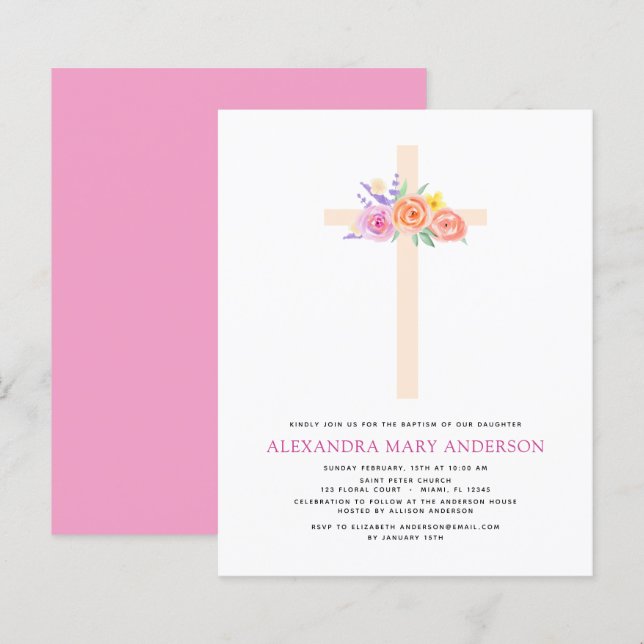 Budget Baptism Pastel Blommigt Rosa ros Kor (Fram/baksida)