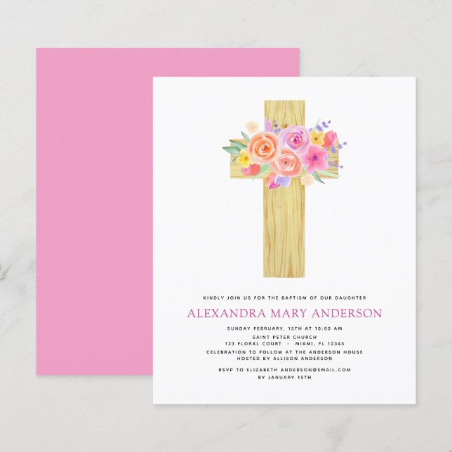 Budget Baptism Pastel Blommigt Rosa ros Kor (Fram/baksida)