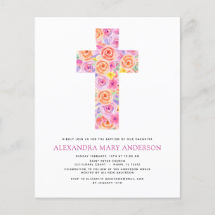 Budget Baptism Pastel Blommigt Rosa ros Kor Flygblad