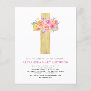 Budget Baptism Pastel Blommigt Rosa ros Kor Flygblad