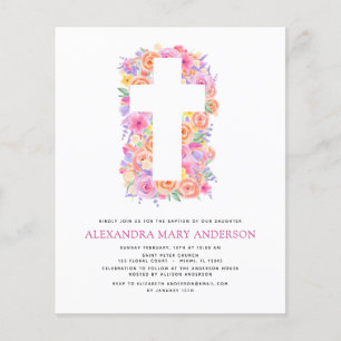 Budget Baptism Pastel Blommigt Rosa ros Kor Flygblad