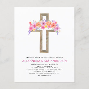 Budget Baptism Pastel Blommigt Rosa ros Kor Flygblad