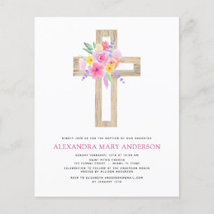 Budget Baptism Pastel Blommigt Rosa ros Kor Flygblad