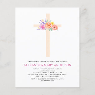 Budget Baptism Pastel Blommigt Rosa ros Kor Flygblad