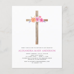 Budget Baptism Pastel Blommigt Rosa ros Kor Flygblad