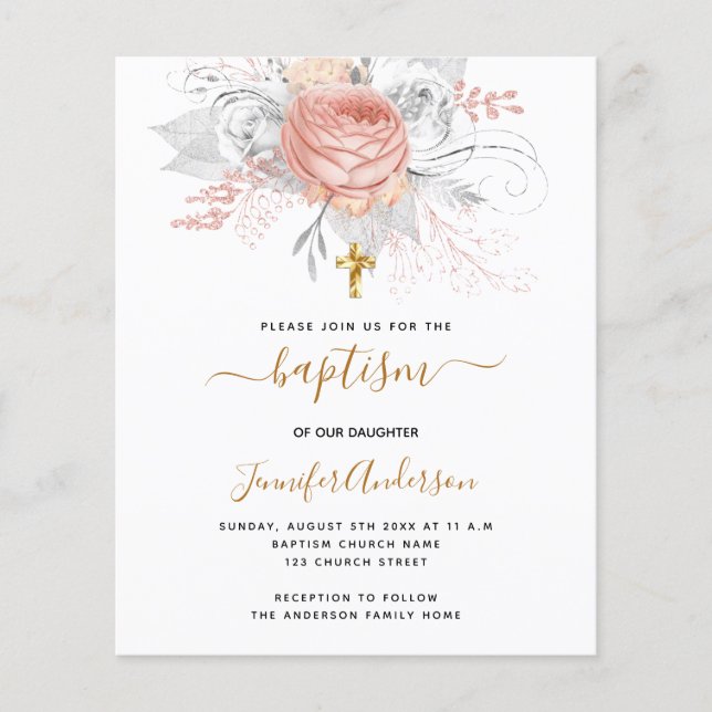 Budget Baptism ro guld blommigt flicka vit (Framsida)