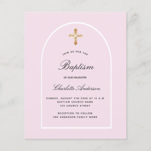 Budget baptism rosa flicka arch-inbjudan