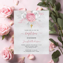 Budget Baptism silver rosa blommigt flicka