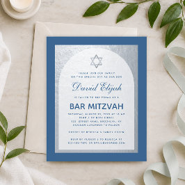 Budget Bar Mitzvah Klassisk Blå Silver Inbjudan
