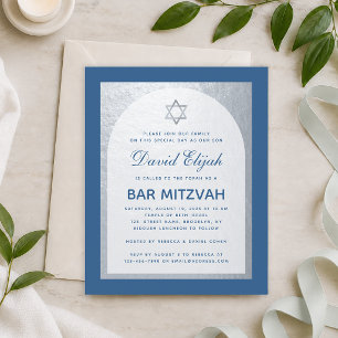 Budget Bar Mitzvah Klassisk Blå Silver Inbjudan