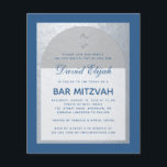 Budget Bar Mitzvah Klassiskt Blått Silver Inbjudan<br><div class="desc">En bar mitzvah-inbjudan. På en klassisk blå rektangulär bakgrund har den en falsk silverfolie-båge som innehåller blå text på vit bakgrund. Namnet är skrivet med en elegant kalligrafisk stil; Det finns en (falsk) silver davidstjärna ovanför texten.</div>