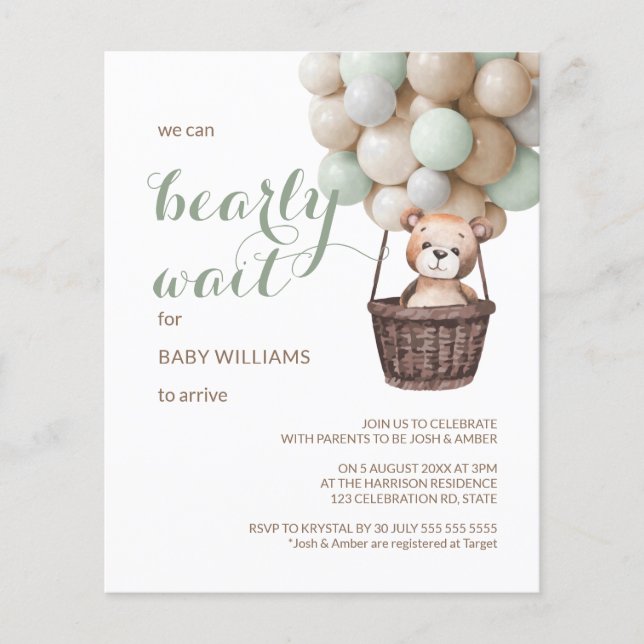 Budget Barly Wait Teddy Balloon Grönt Baby Shower (Framsida)