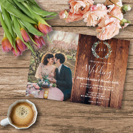 Budget barn wood monogram photo Wedding invitation Flygblad