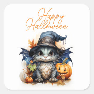 Budget Barns vattenfärg Baby Dragon Halloween Fyrkantigt Klistermärke