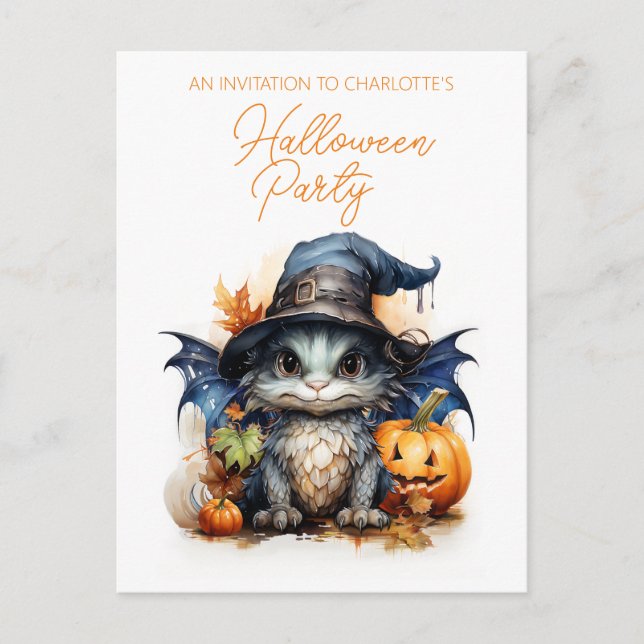 Budget Barns vattenfärg Baby Dragon Halloween Vykort (Framsida)