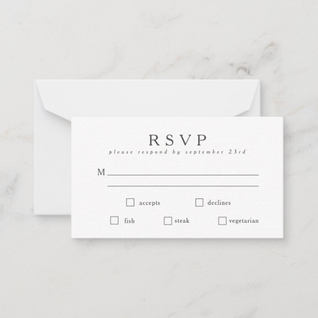 Budget Basic Classic Svart Vit RSVP Måltidskort Anteckningskort (Framsida)