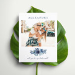 Budget BE My Bridesmaid Photo Frieri Blue<br><div class="desc">Budget Be min Bridesmaid Photo Frieri Blå elegant vattenfärblommor: Spara pengar på bröllop-skrivbordet som har möjlighet att använda kuvert. Be din vän eller familjemedlem att bli en del av din speciella dag på ett coola och minnesvärt sätt med ditt Be My Bridesmaid Photo Frieri Calligraphy-kort.</div>