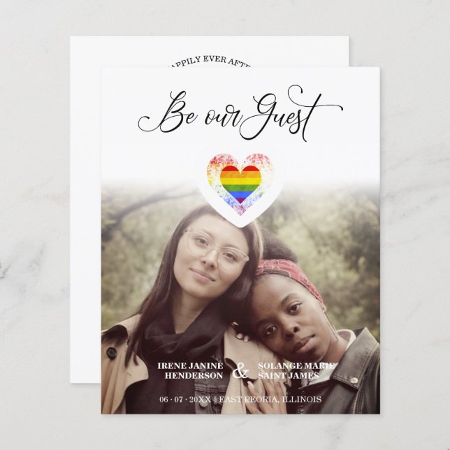 Budget Be our Guest Quote Pride Rainbow Heart LGBT (Fram/baksida)